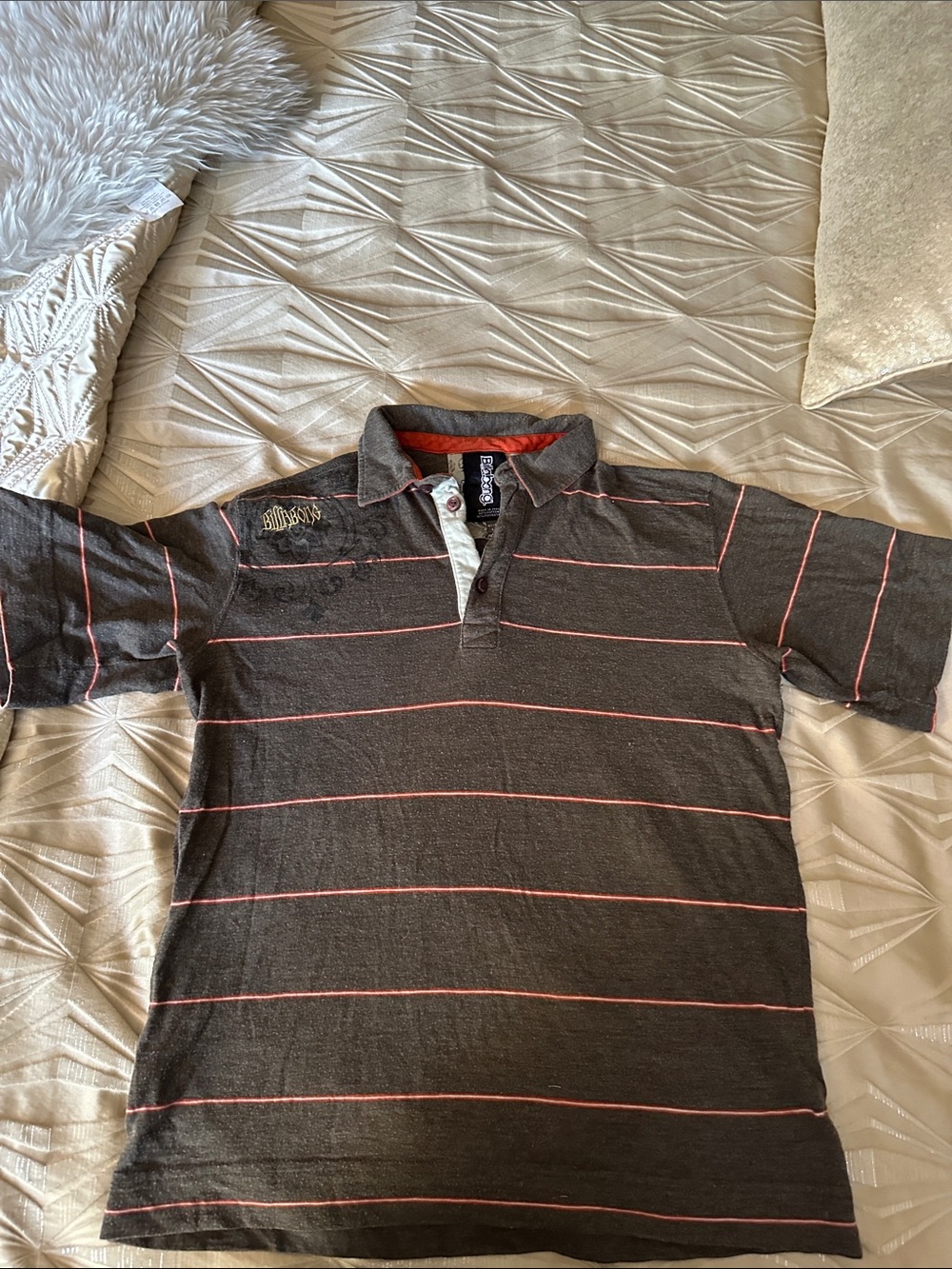 Billabong Boys Gray Polo with Pink Stripe Detail